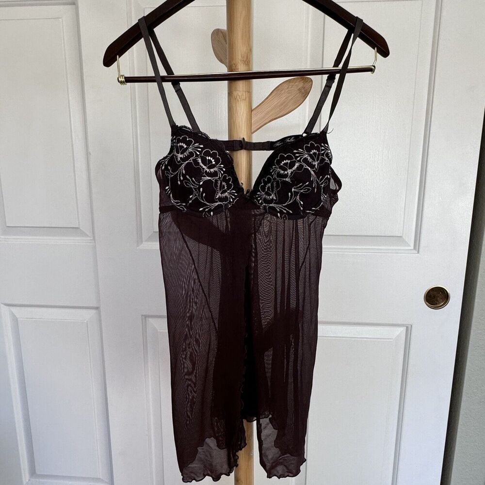 Y2K Vintage Flora’s Follies Lingerie Camisole S Babydoll Mesh Ruffle Embroidered